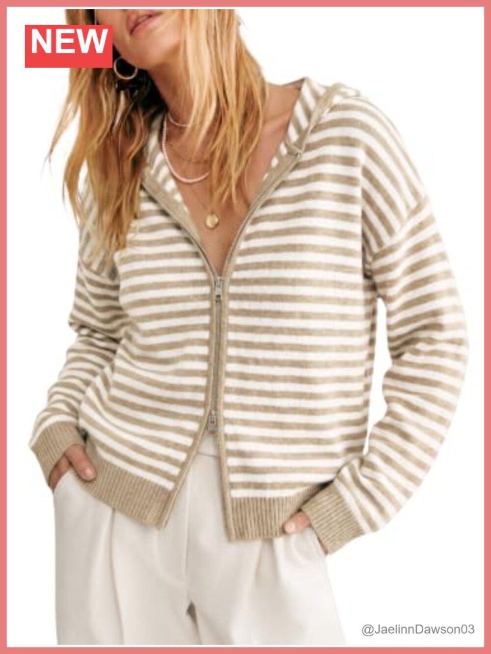 Striped Hooded Zip Up Knit Cardigan Sweater Long Sleeve